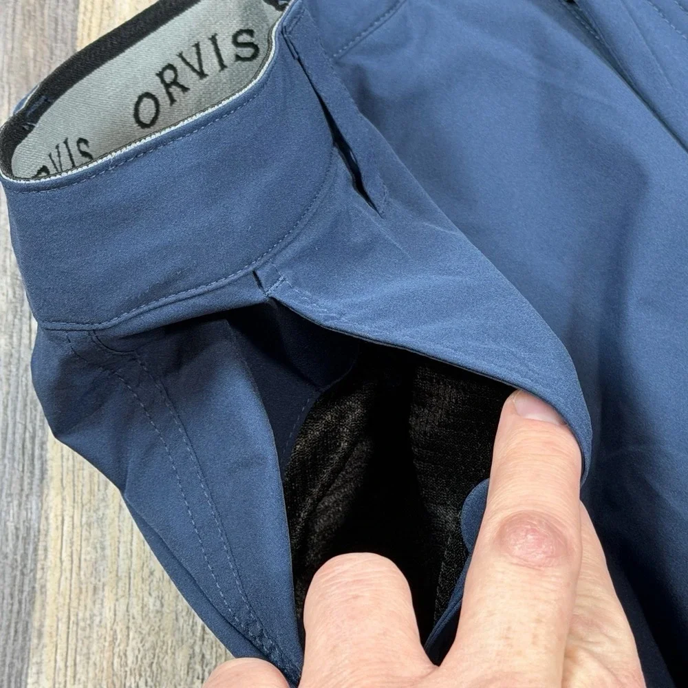 Orvis Tech Shorts Mens Size 38 Blue Stretch Performance Golf Hiking Zip Pockets